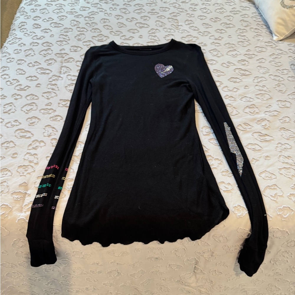 Lauren Moshi Black Long Sleeve Top with Heart Detail